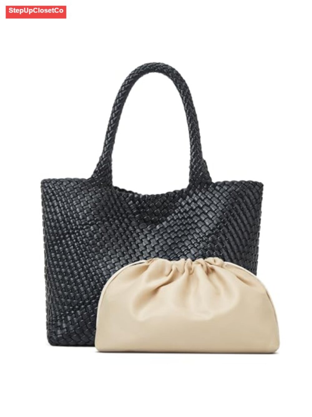 Woven Leather Tote Bag Women Handbag Vegan Leather Purse Top Handle Shoulder Bag